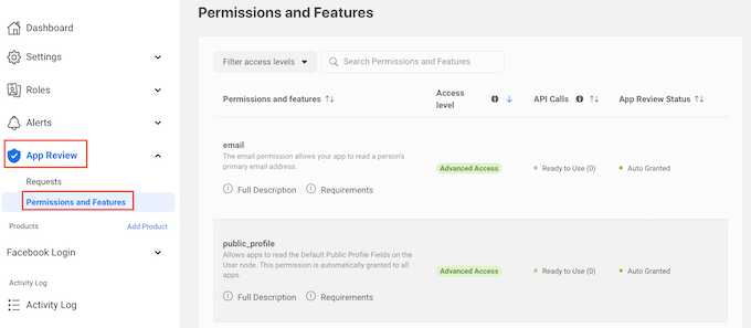 Facebookアプリの権限を構成する Configuring the Facebook app permissions