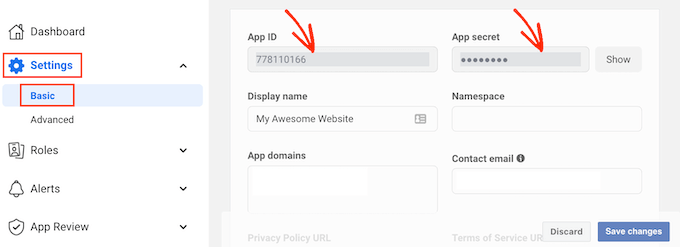 FacebookアプリIDとアプリシークレット The Facebook App ID and App Secret