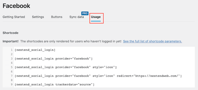 ソーシャルログインのショートコード Social login shortcodes