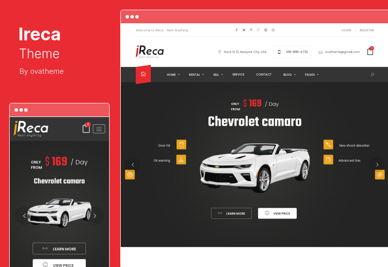 Ireca Theme - Araba Kiralama Tekne, Bisiklet, Araç, Takvim WordPress Teması
