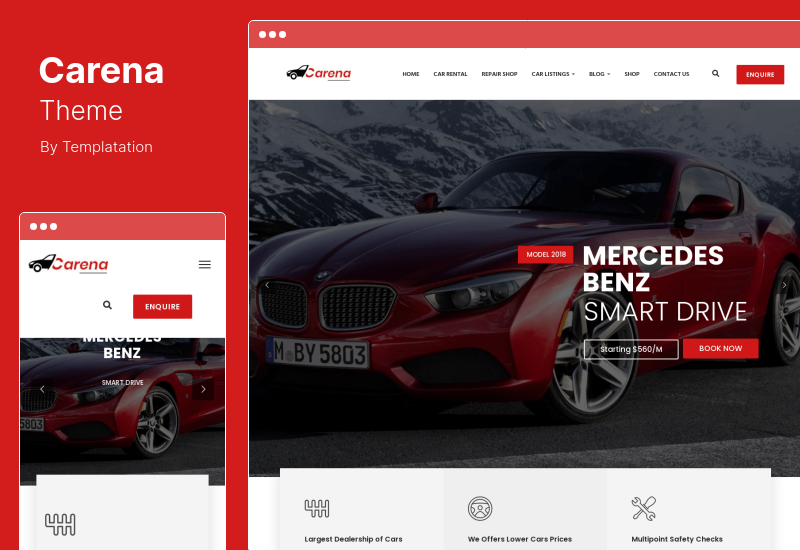Carena Teması - Araba Satıcısı Kiralama ve Otomotiv WordPress Teması