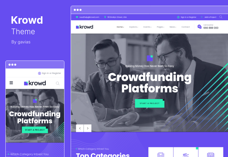 Krowd Teması - Kitle Fonlaması Yardım Kuruluşu WordPress Teması