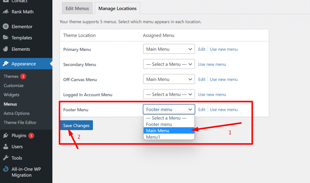 Comment modifier le pied de page dans WordPress en 3 étapes faciles ? 21 Manage Location of footer menu