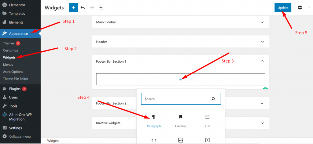 Comment modifier le pied de page dans WordPress en 3 étapes faciles ? 9 Editing Footer using Widgets