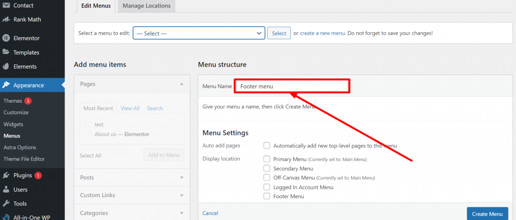 Comment modifier le pied de page dans WordPress en 3 étapes faciles ? 17 Creating Footer menu