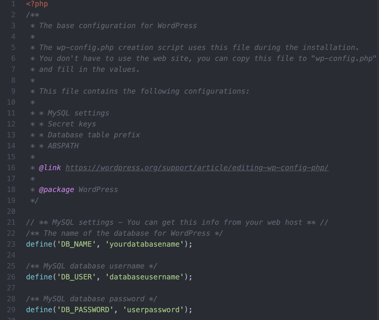 Inhalt der Datei wp-config.php