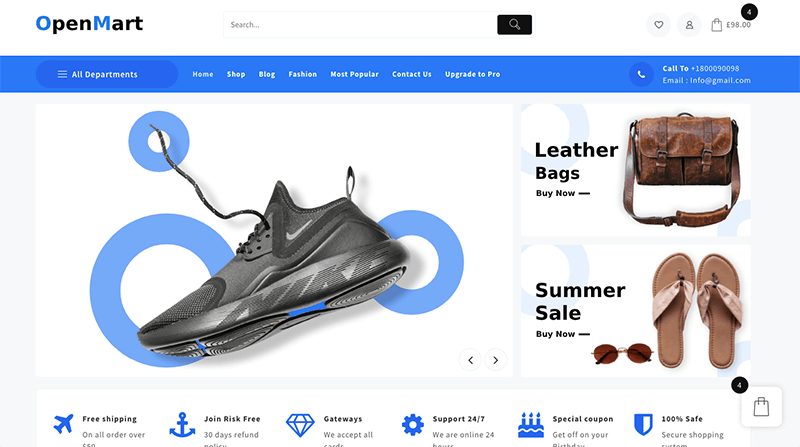 2022년 최고의 WooCommerce WordPress 테마 9개(빠르고 반응형) 7 open mart theme 42