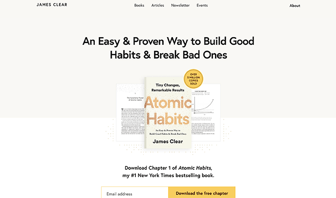 James Clear - Exemple de site Web d'auteur James Clear - Author website example