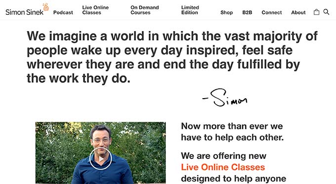 Simon Sinek - Exemple de site Web d'auteur Simon Sinek - Author website example
