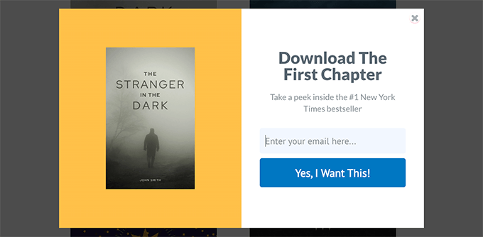 Exemple de pop-up d'e-mail Email popup example