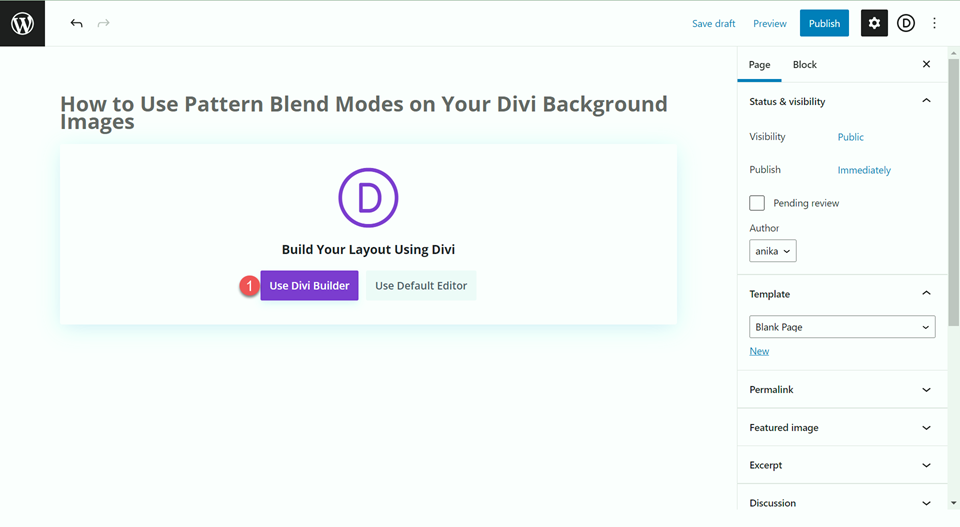 Patrón de fondo Divi Diseño de modo de fusión 3 Usar Divi Builder