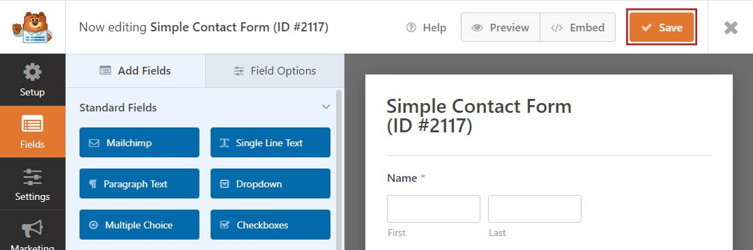 WPForms 저장 버튼