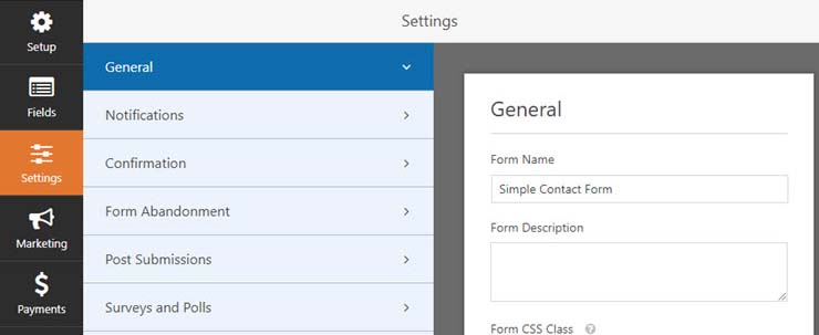 WPForms 설정
