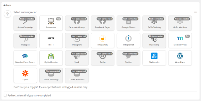 Wybierz integrację akcji Choose action integration