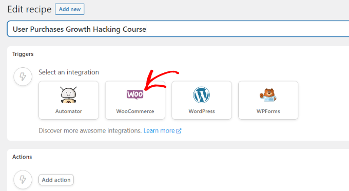 Wpisz nazwę i wybierz WooCommerce jako integrację Enter a name and select WooCommerce as integration