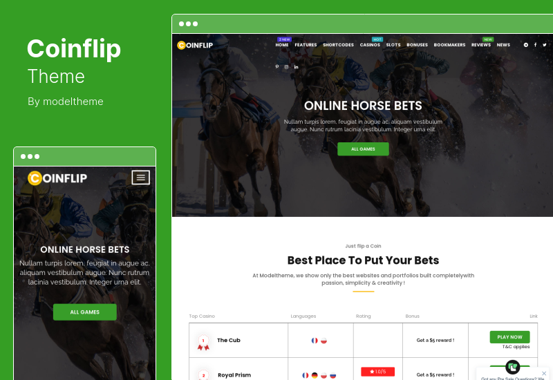 Coinflip Teması - Casino Ortaklık ve Kumar WordPress Teması