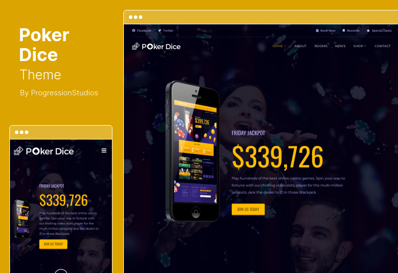 Poker Zar Teması - Casino Resort & Hotel WordPress Teması