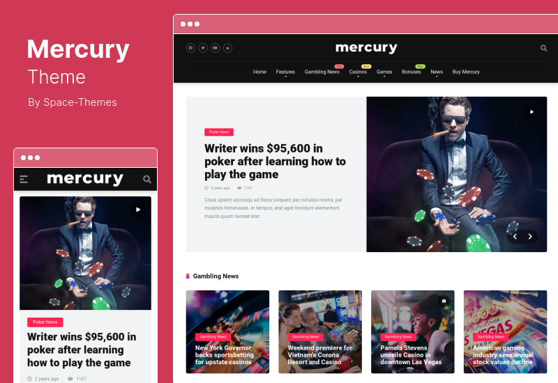 Mercury Teması - Casino, Kumar ve Diğer Nişler, İncelemeler ve Haberler için Ortaklık WordPress Teması