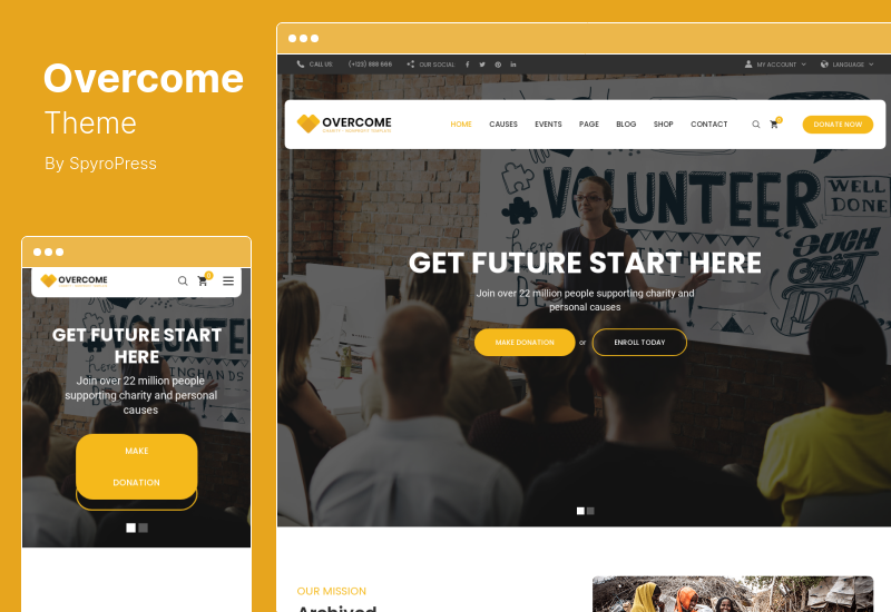 Überwinden Sie das Thema - Wohltätigkeits-Nonprofit-WordPress-Theme
