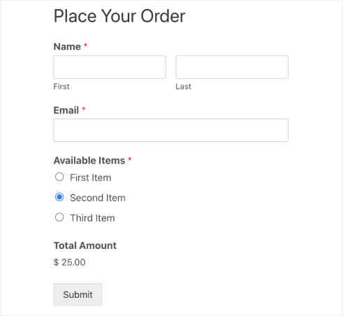 Beispiel für ein WordPress-Bestellformular
