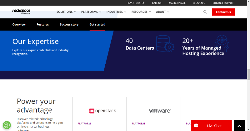 homepage di rackspace