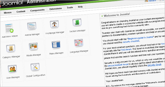 Interfejs administracyjny Joomla Joomla Administration Interface
