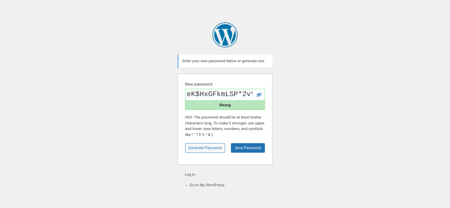 Las opciones de restablecimiento de contraseña de WordPress.