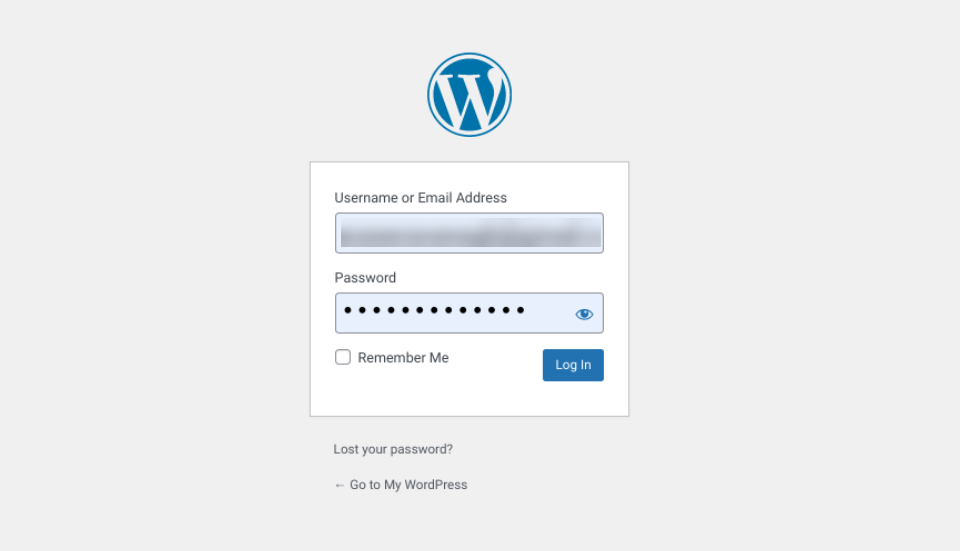 La pantalla de inicio de sesión de WordPress.