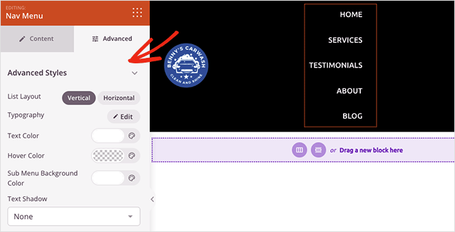 menu-semplice-impostazioni-avanzate - SeedProd Advanced menu settings