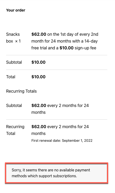 woocommerce 订阅无法使用支付网关