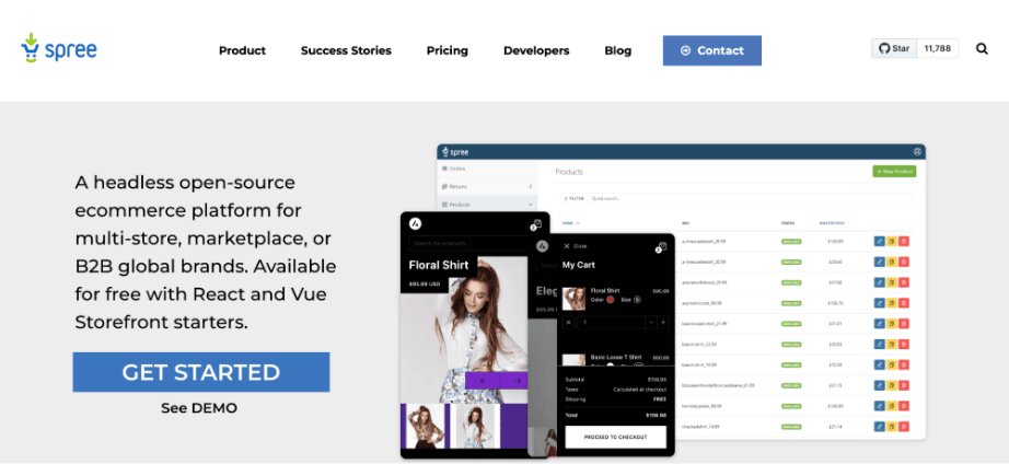 Spree Commerce Spree Commerce's homepage that says,