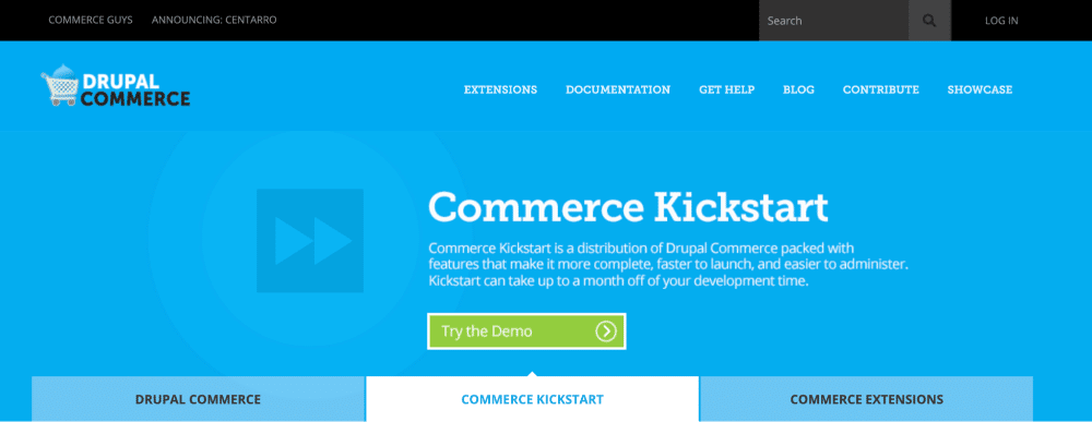 Comerțul Drupal Drupal Commerce's homepage that says,