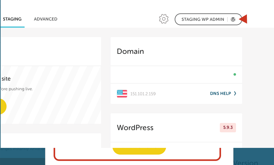 Volano Wp-admin del sito di staging di WordPress
