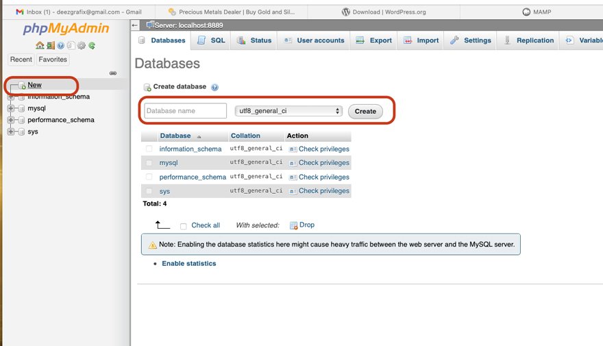 Assegnare un nome al database in MAMP
