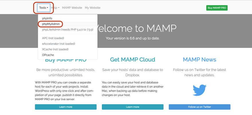 Installazione del database con MAMP