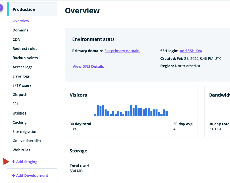 WPEngine Sito di gestione temporanea di WordPress