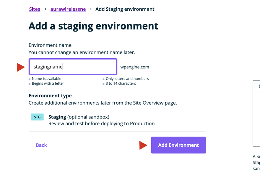 Assegna un nome al tuo sito di staging WordPress