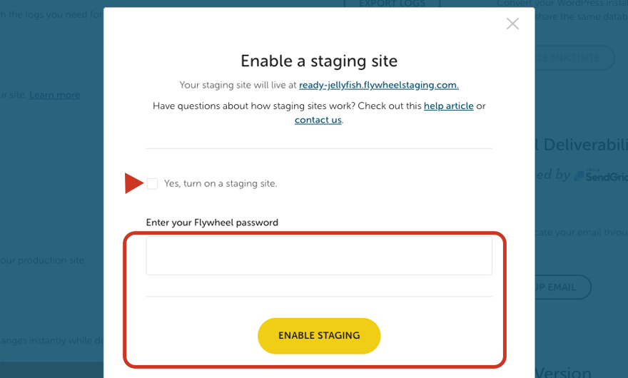 Abilitazione del tuo sito di staging WordPress Flywheel
