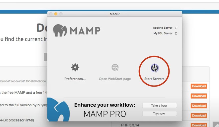 Avvio dei server Web MAMP