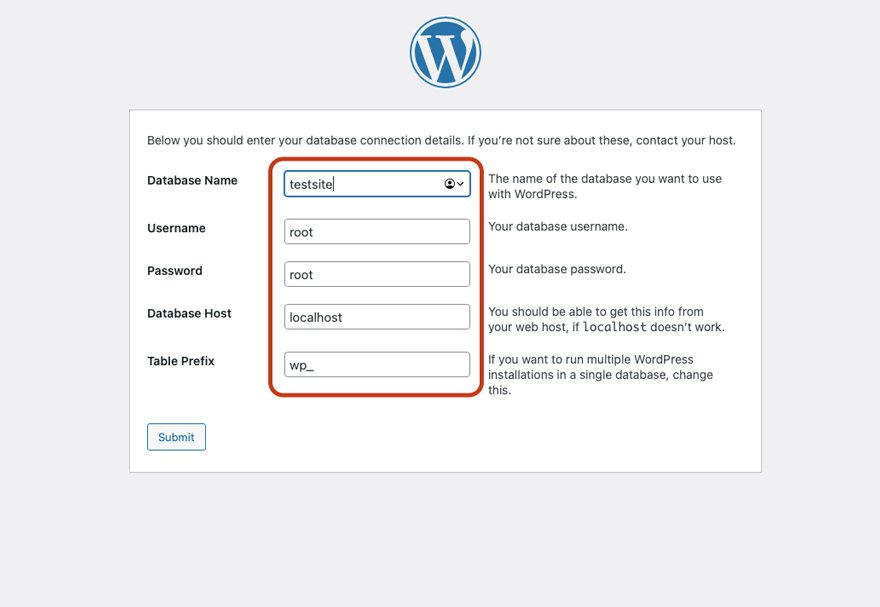 Schermata del database MAMP di Wordpress