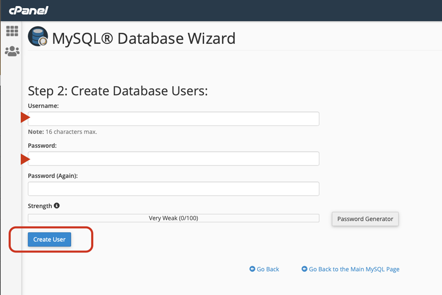 Creazione di un utente del database