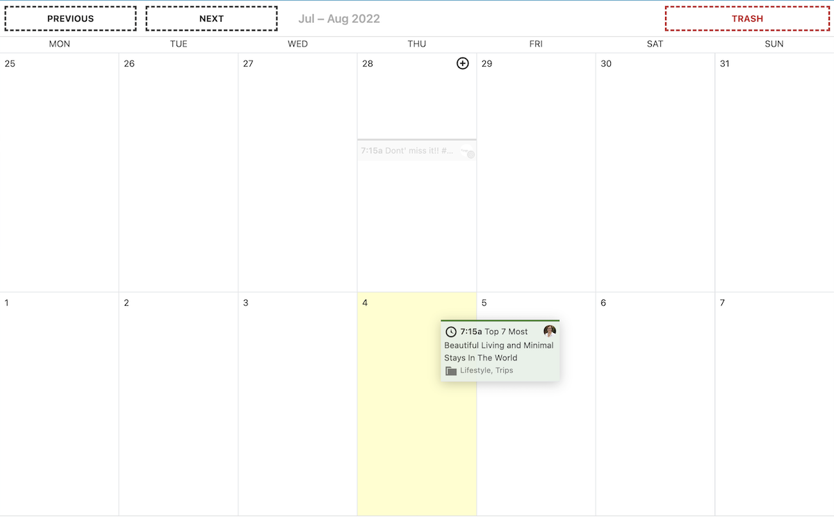 Nel calendario editoriale, cambia facilmente la data di pubblicazione di un post