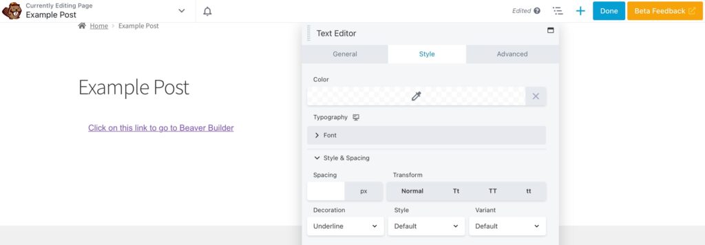 عرض توضيحي لكيفية تغيير الروابط في Beaver Builder