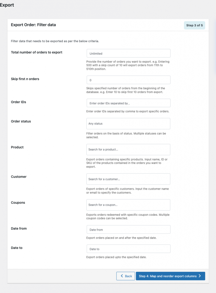 migrazione dei filtri di esportazione degli ordini di woocommerce