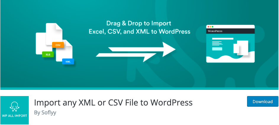 importa qualsiasi plugin di file xml o csv