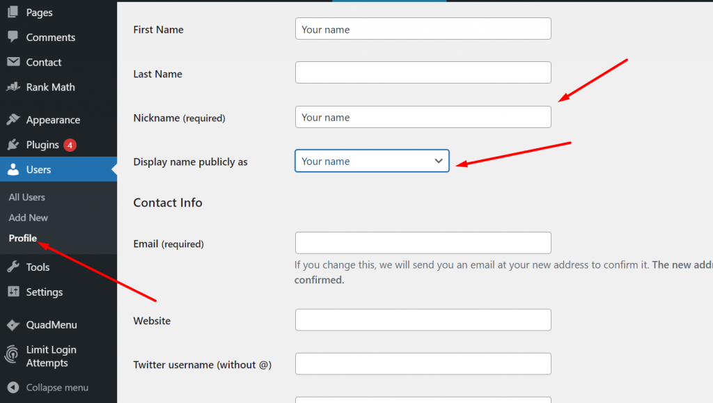 8つの簡単なステップで無料でWordPressブログを開始する方法は? 15 User profile settings in WordPress
