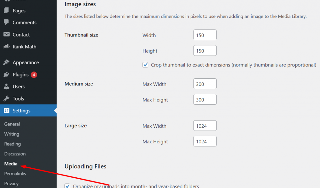 8つの簡単なステップで無料でWordPressブログを開始する方法は? 13 Media settings in WordPress