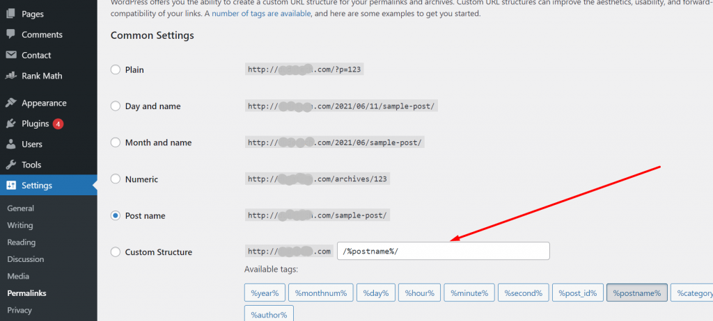 8つの簡単なステップで無料でWordPressブログを開始する方法は? 14 Permalink settings in WordPress