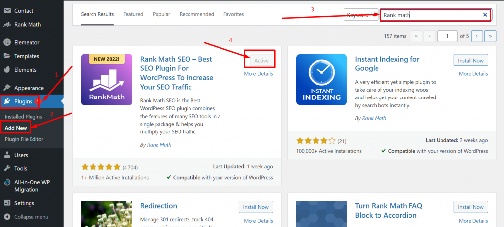 11の簡単なステップでWordPressでウェブサイトを構築する方法は? 7 Installing Rankmath plugin