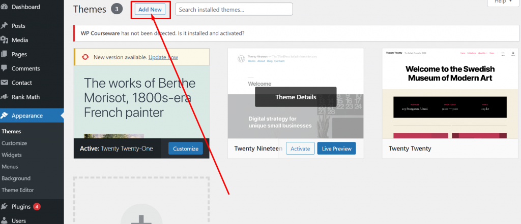 11の簡単なステップでWordPressでウェブサイトを構築する方法は? 5 Add new theme to the WordPress